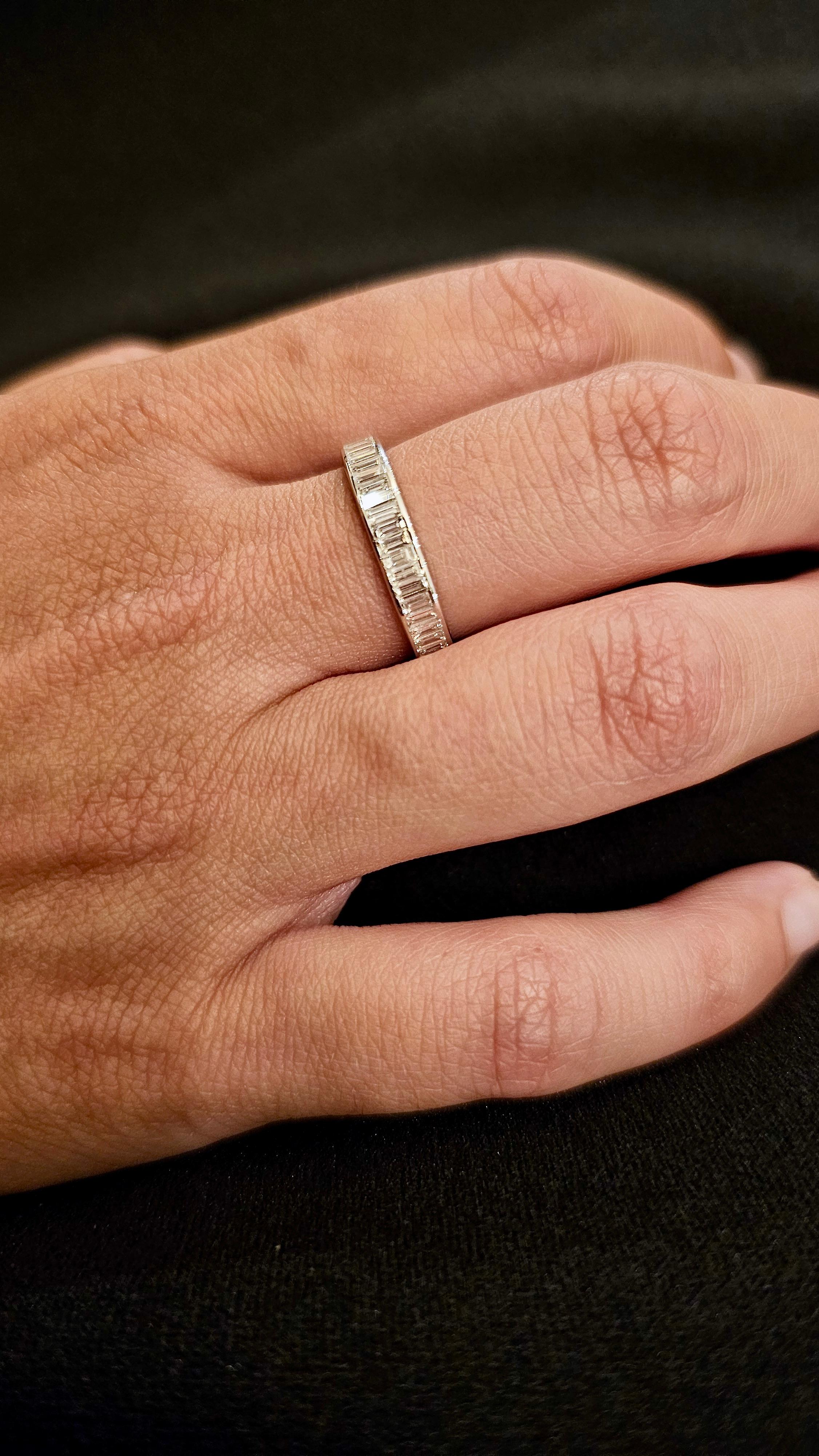 Band Ring with Baguette Cut Diamonds in 18KT White Gold For Sale 3