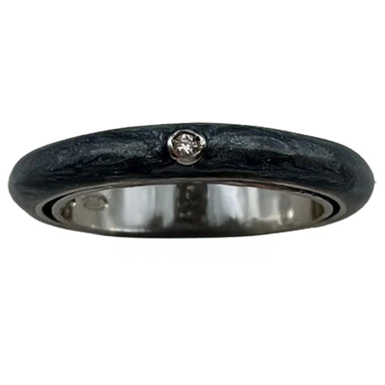 Anello a fascia in argento 925 con smalto blu e diamante bianco naturale