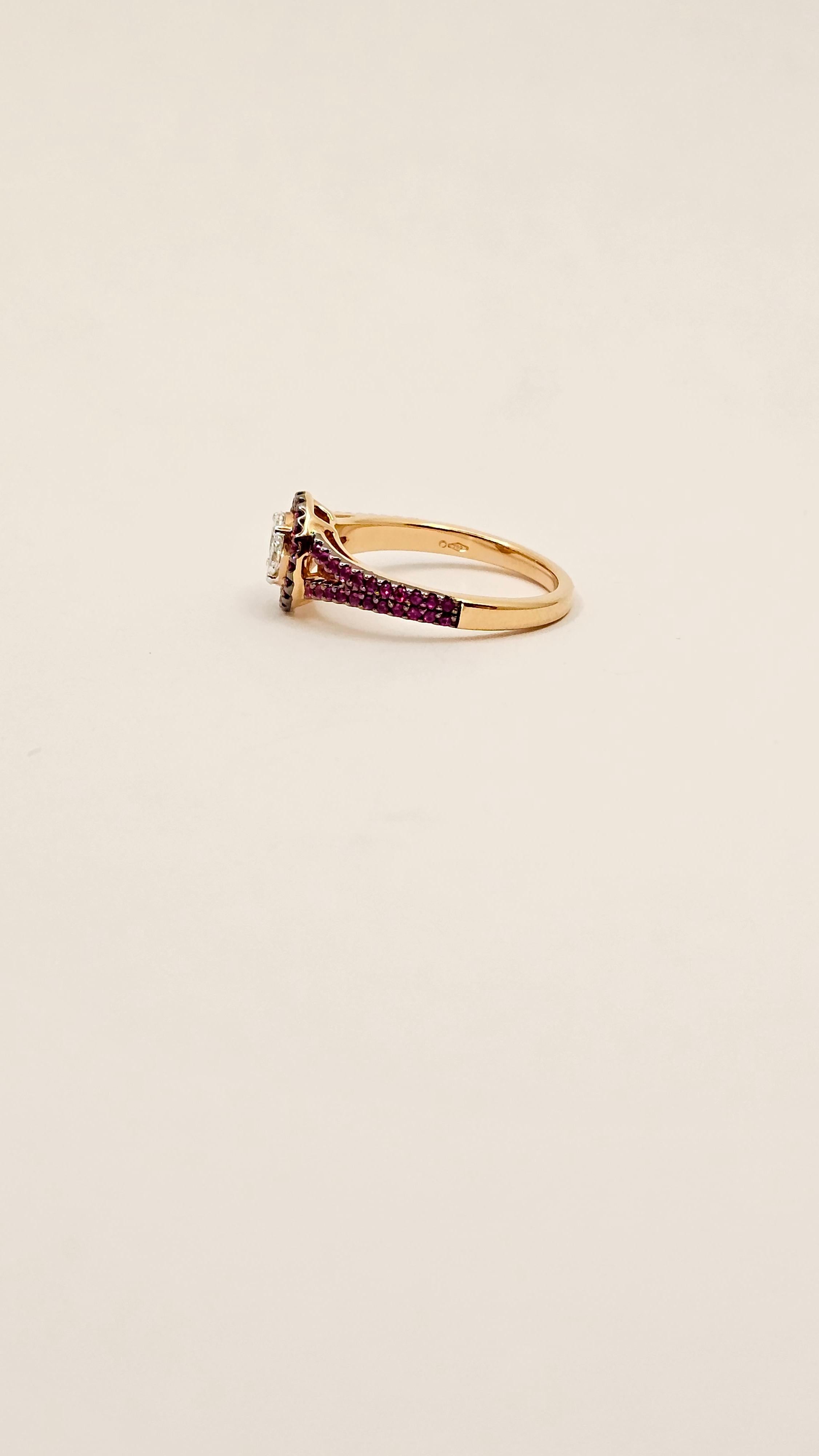 Contemporary 18 Kt Gold, Diamonds and Rubies Band Ring For Sale