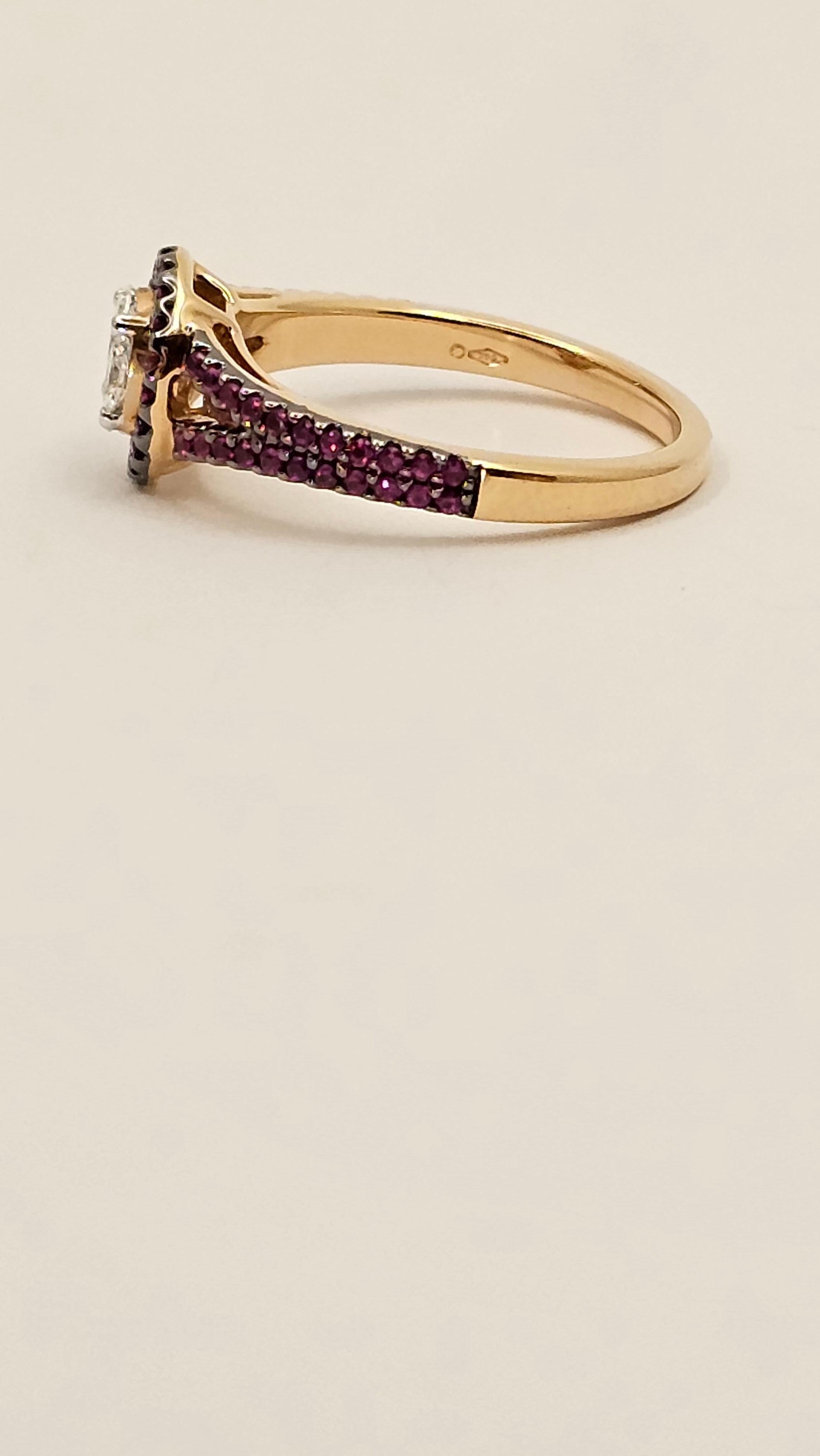 Mixed Cut 18 Kt Gold, Diamonds and Rubies Band Ring For Sale