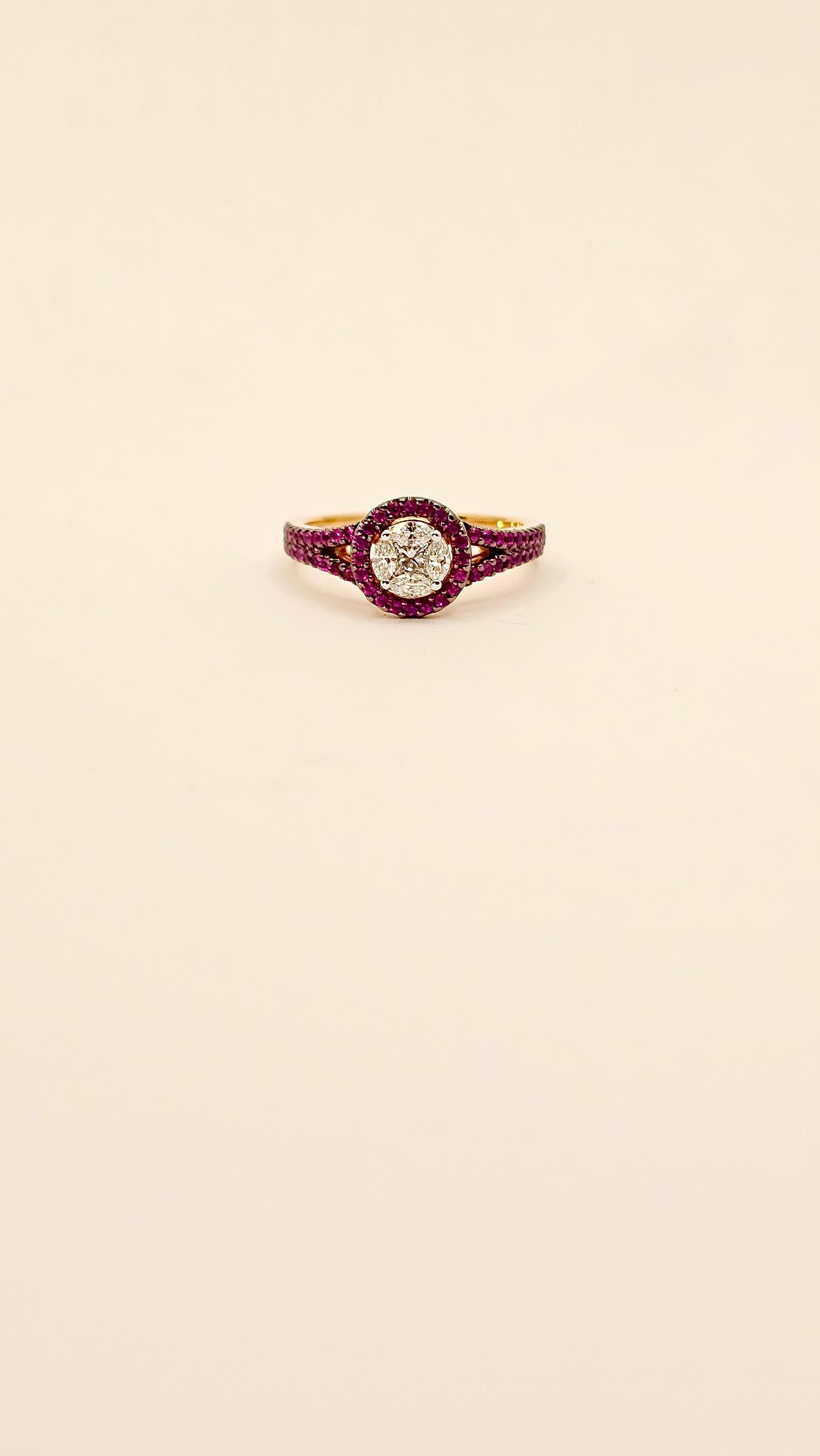 Women's or Men's 18 Kt Gold, Diamonds and Rubies Band Ring For Sale