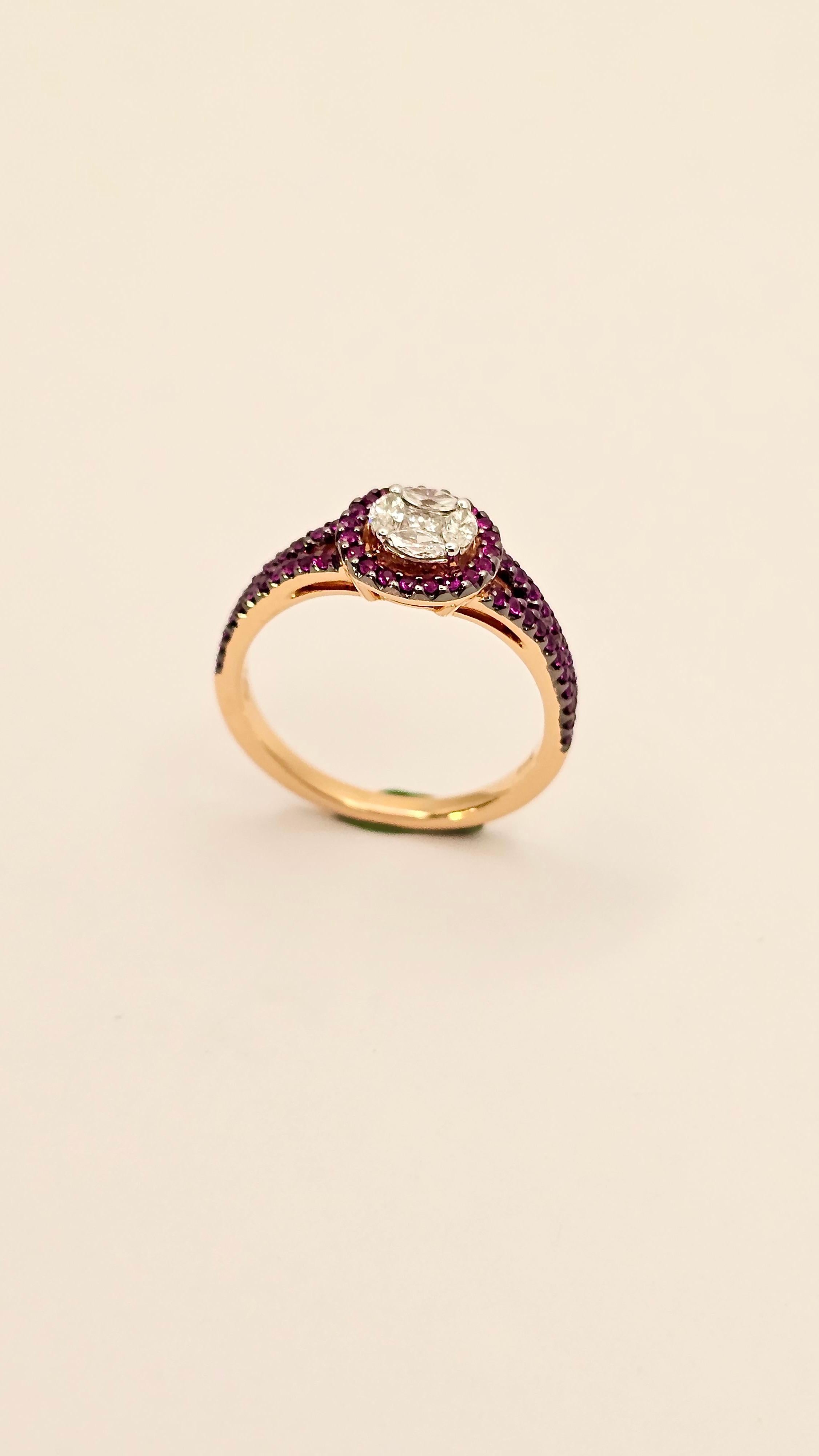 18 Kt Gold, Diamonds and Rubies Band Ring For Sale 1