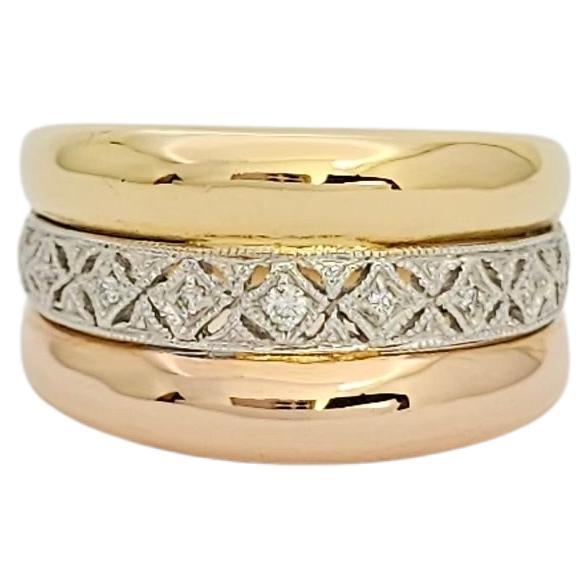 Yellow, White and Rose Gold and Diamond Band Ring For Sale