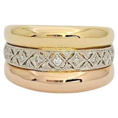 Yellow, White and Rose Gold and Diamond Band Ring