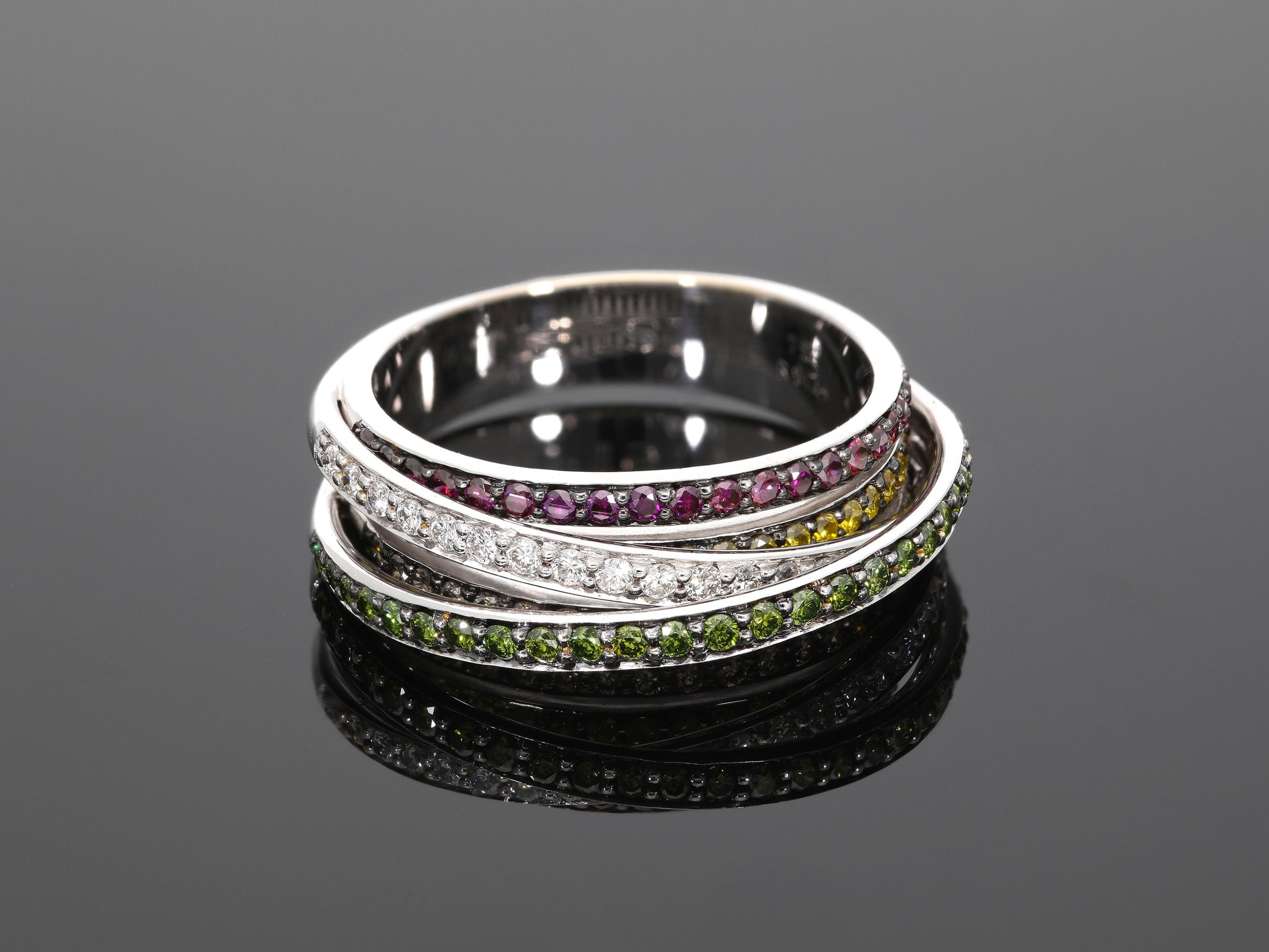 Anello a Fascia Intrecciata mit Cinque File di Pietre. Diamanti pro ct 0,96. im Angebot 4