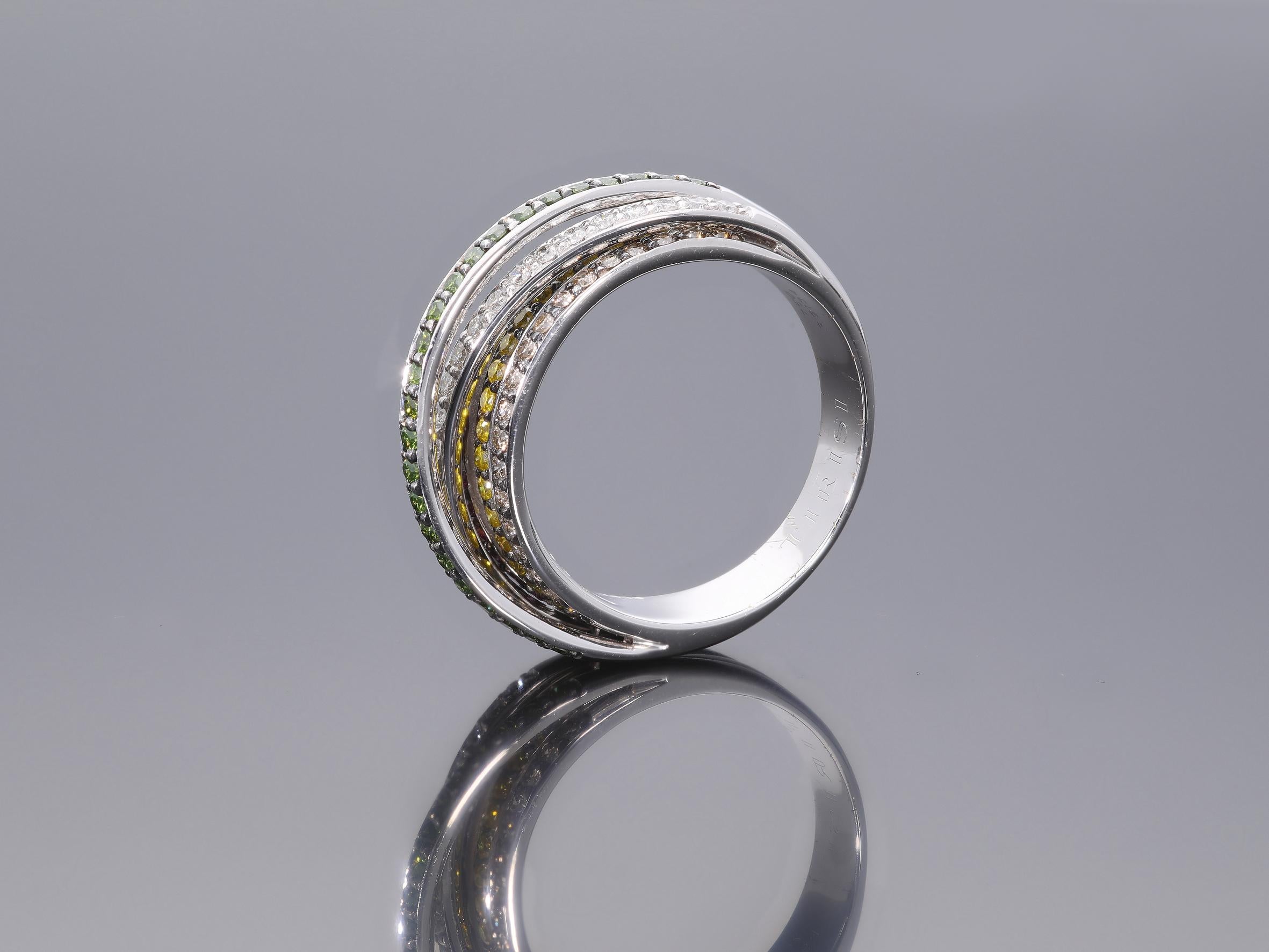 Anello a Fascia Intrecciata mit Cinque File di Pietre. Diamanti pro ct 0,96. im Angebot 5