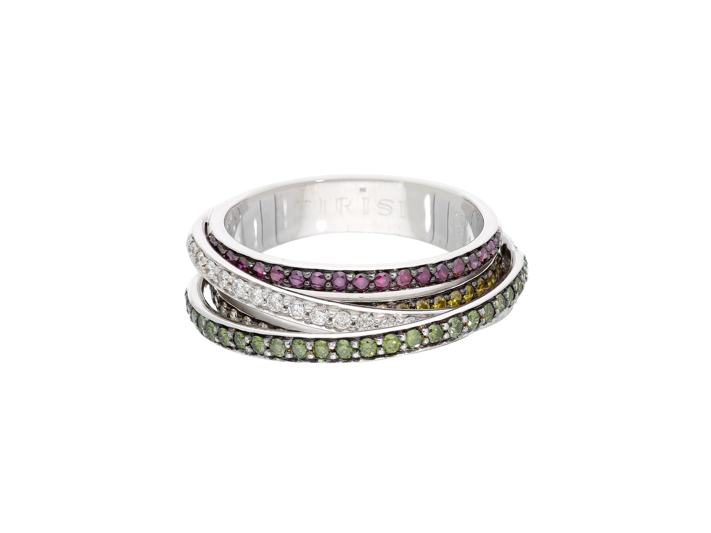 Anello a Fascia Intrecciata mit Cinque File di Pietre. Diamanti pro ct 0,96. im Angebot 7
