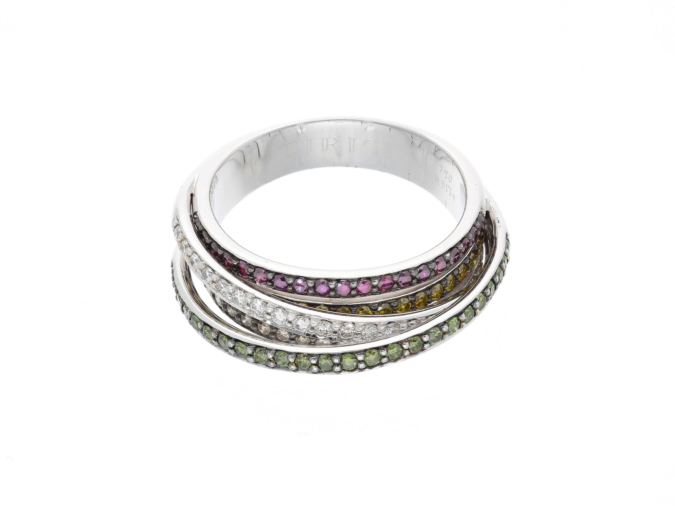 Anello a Fascia Intrecciata mit Cinque File di Pietre. Diamanti pro ct 0,96. im Angebot 10