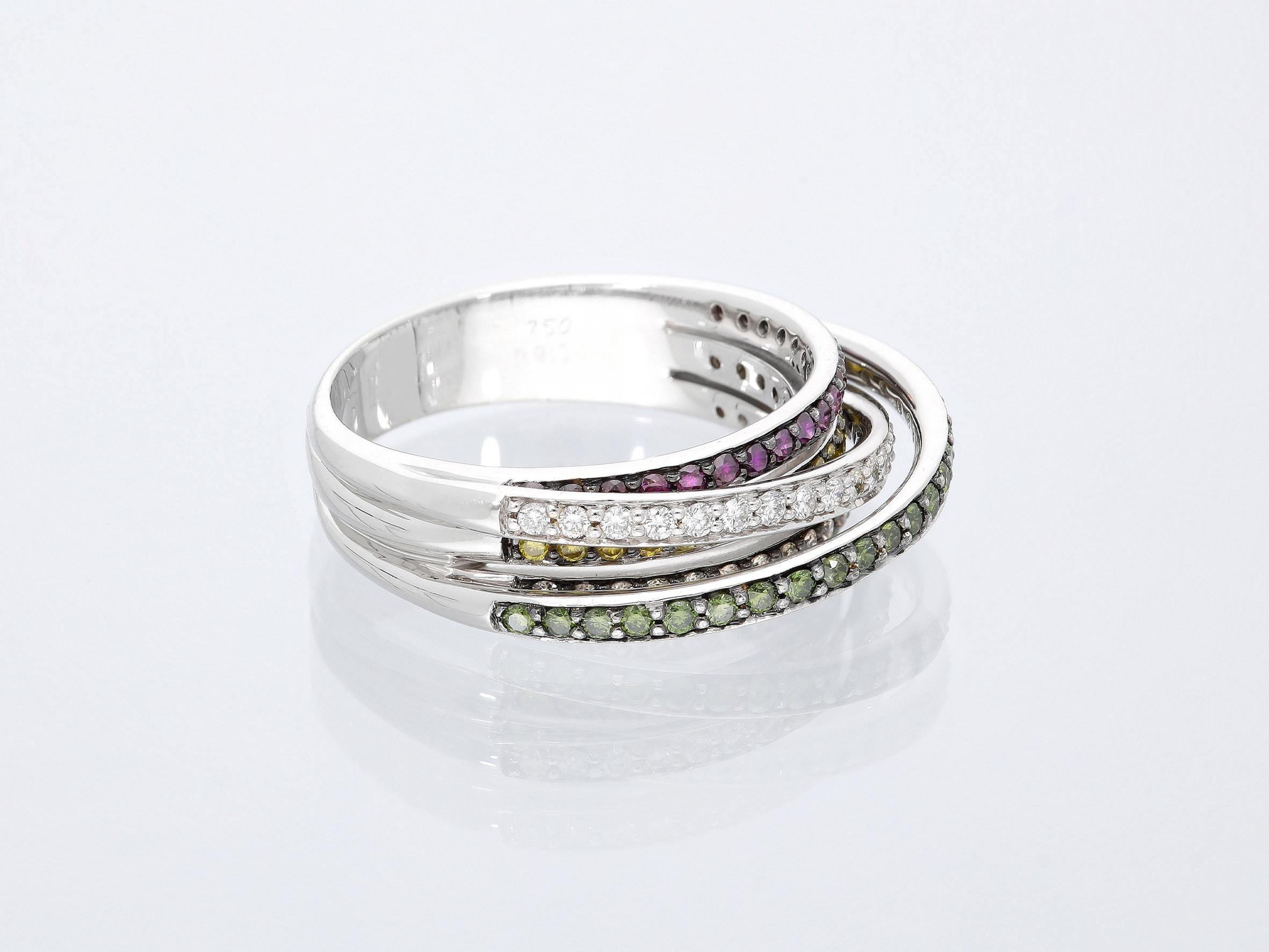 Anello a Fascia Intrecciata mit Cinque File di Pietre. Diamanti pro ct 0,96. im Angebot 11