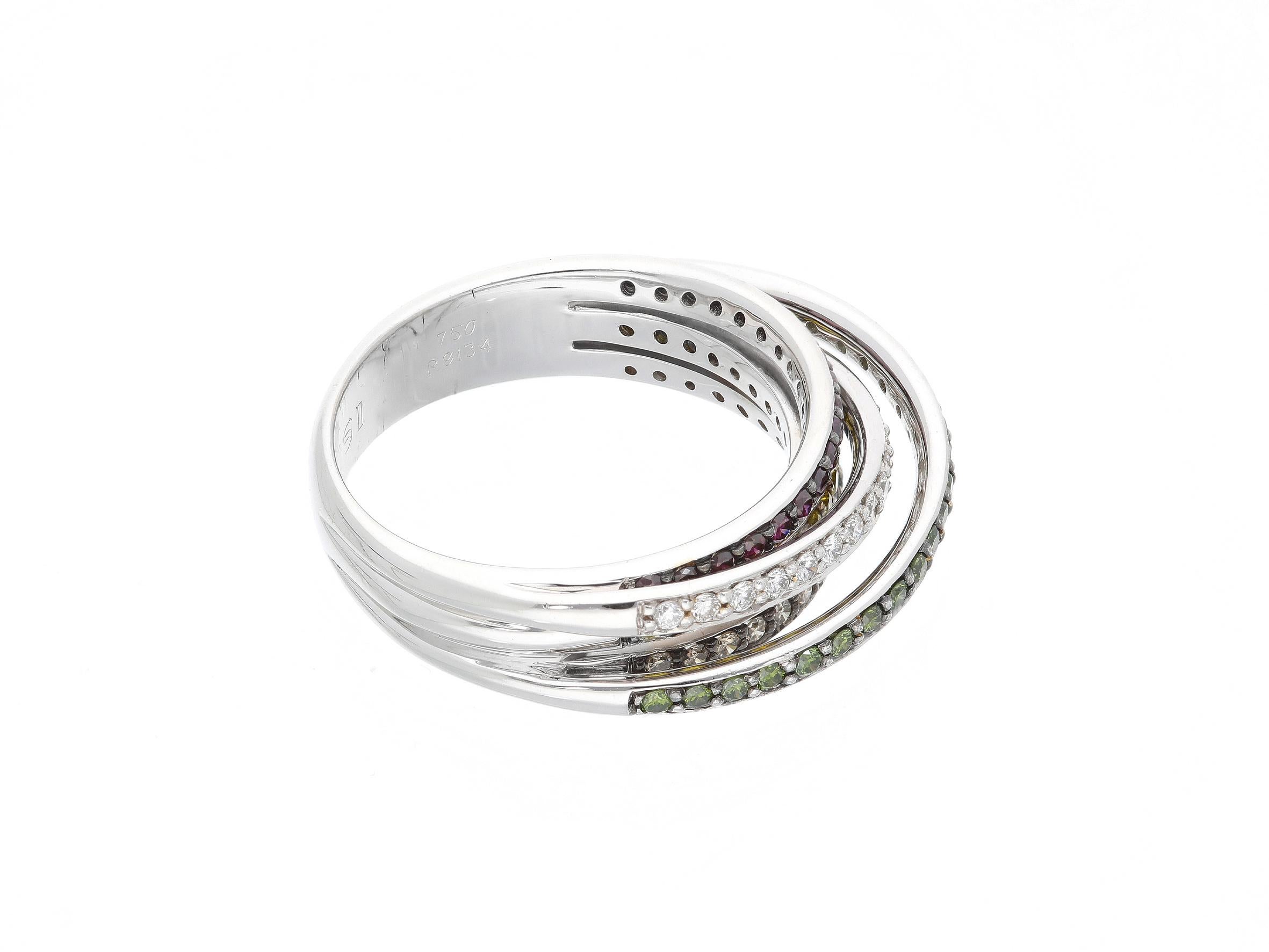 Anello a Fascia Intrecciata mit Cinque File di Pietre. Diamanti pro ct 0,96. im Angebot 12