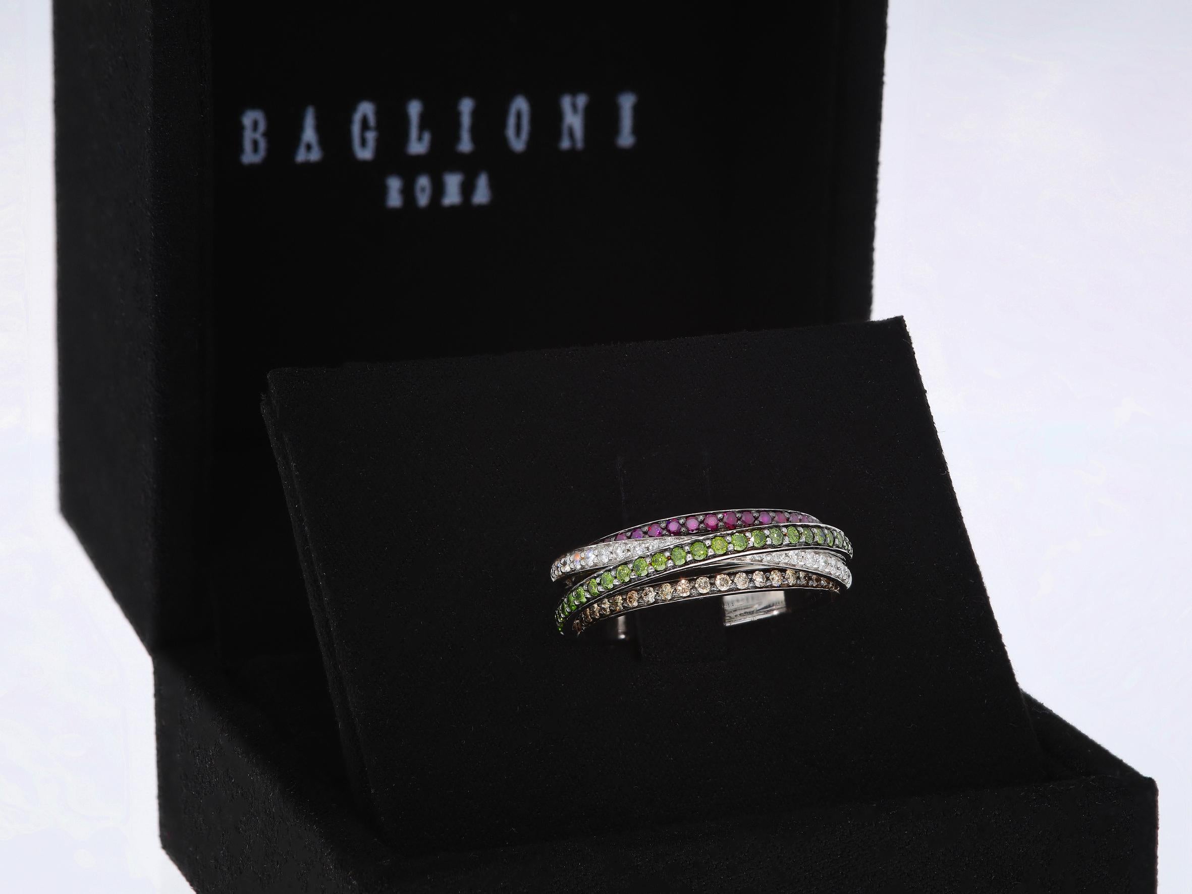 Anello a Fascia Intrecciata mit Cinque File di Pietre. Diamanti pro ct 0,96. Damen im Angebot