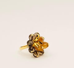 18Kt Yellow Gold, Citrine and Smoky Quartz Flower Ring
