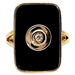 Anello Anni '70 in Oro Giallo, Diamante e Onice