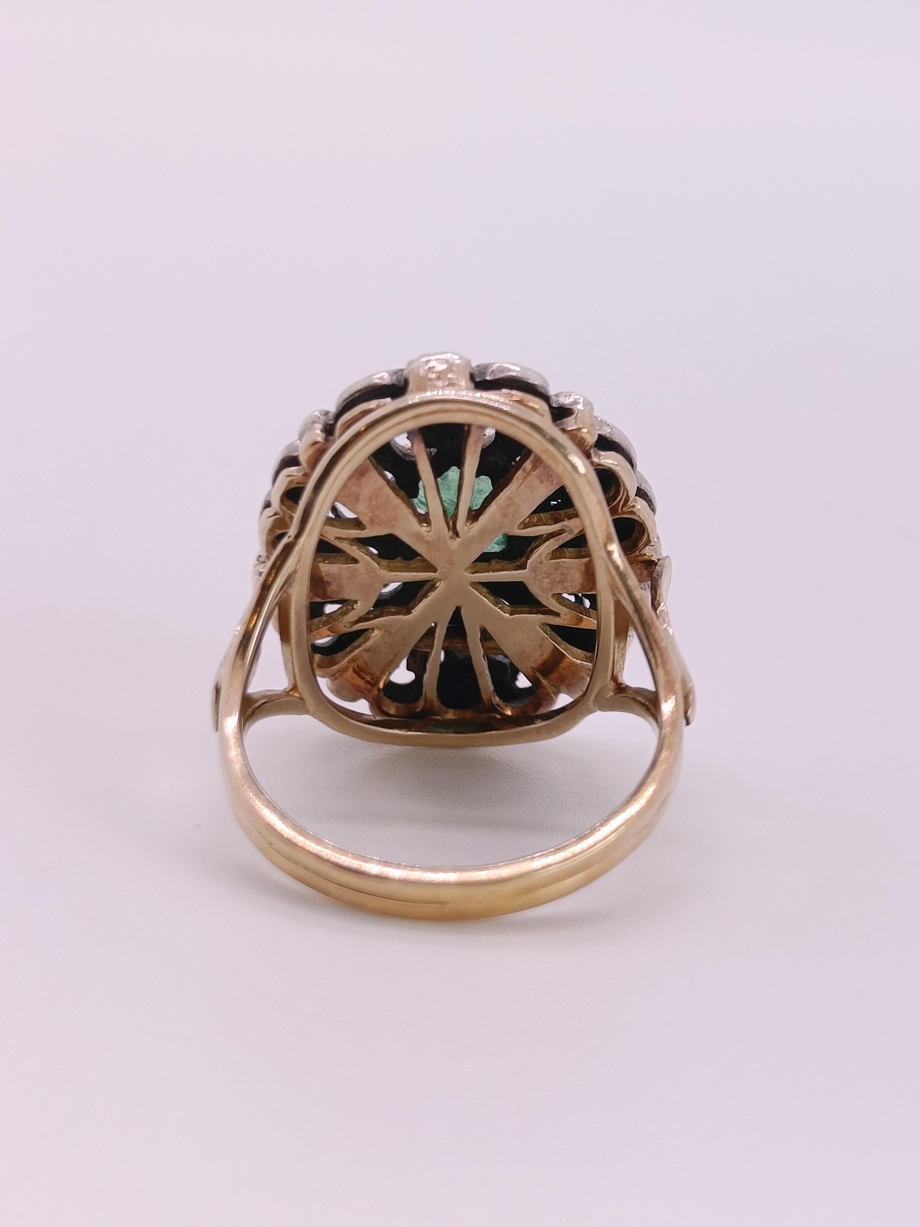 Anello antico in Oro 18k e Argento anni '30 con Smeraldo e Diamanti en Bastante bueno estado para la venta en Fara Filiorum Petri, IT