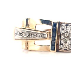 Art Deco Ring with Natural Diamonds and Carré Sapphires in 12Kt Rose Gold
