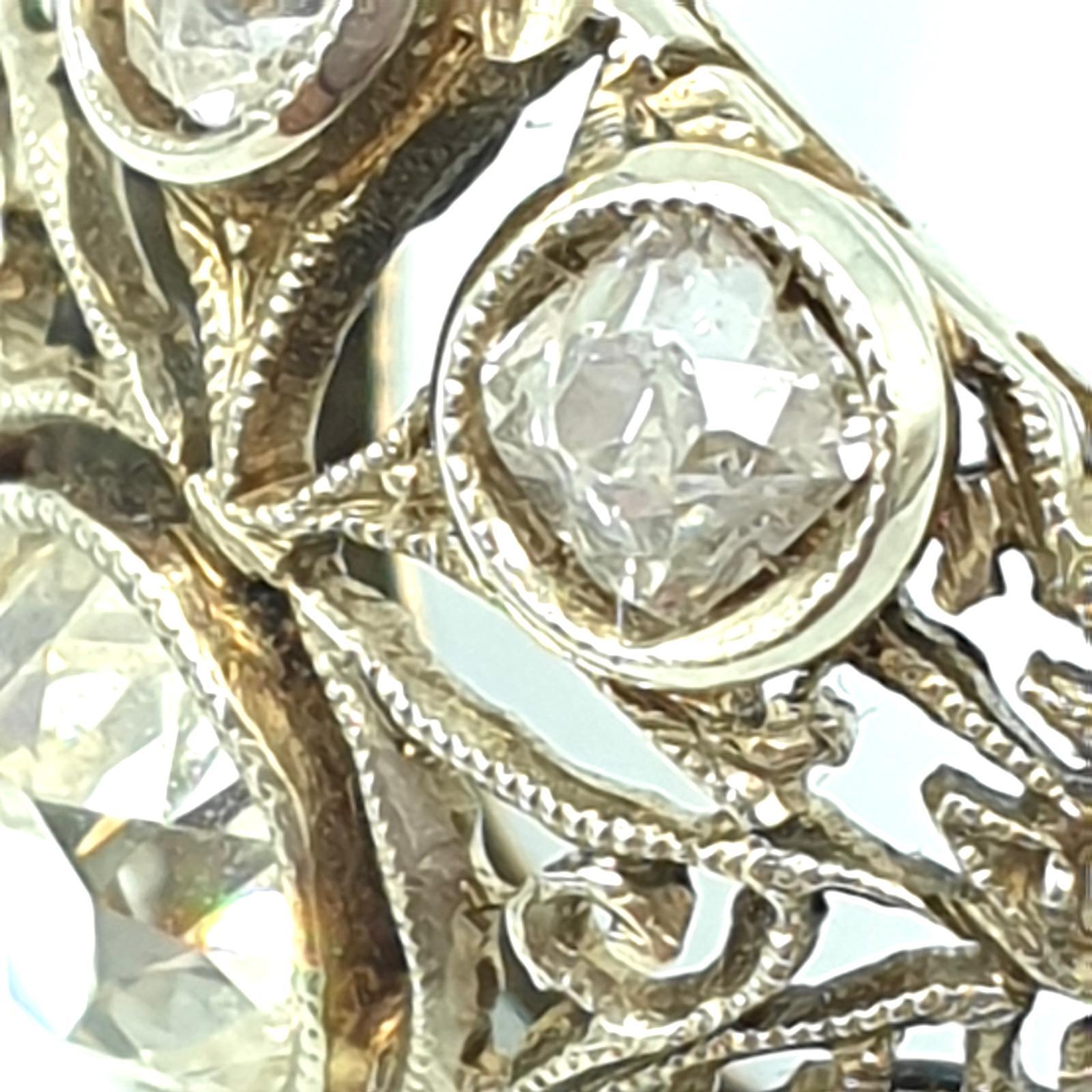 Art Nouveau ring in 18k white gold with antique-cut diamonds 2.2 ct total For Sale 6