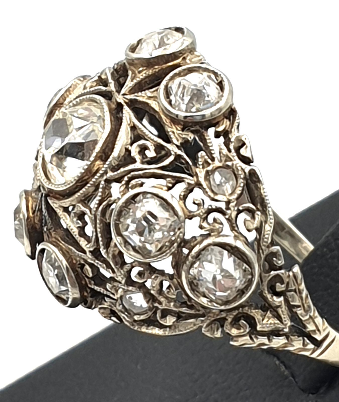 Antique Cushion Cut Art Nouveau ring in 18k white gold with antique-cut diamonds 2.2 ct total For Sale