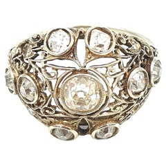 Anello Art Nouveau in oro bianco 18k con diamanti taglio antico 2.2 ct totali
