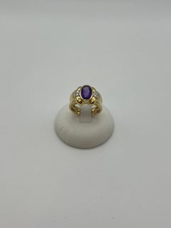 Anello artigianale a fascia in oro con ametista e diamanti - Pezzo unico