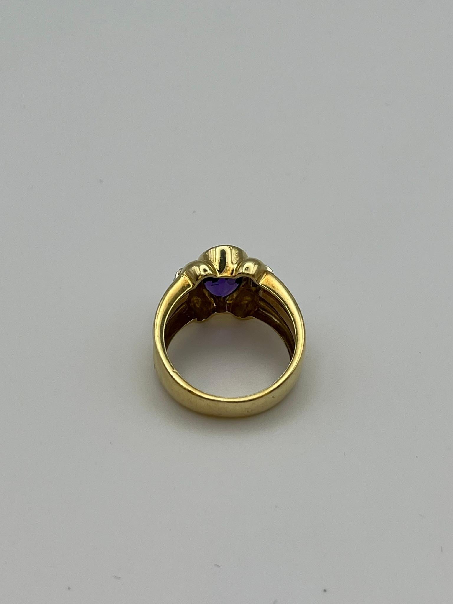 Anillo artesanal de oro con amatista y diamantes - Pieza única Corte brillante en venta