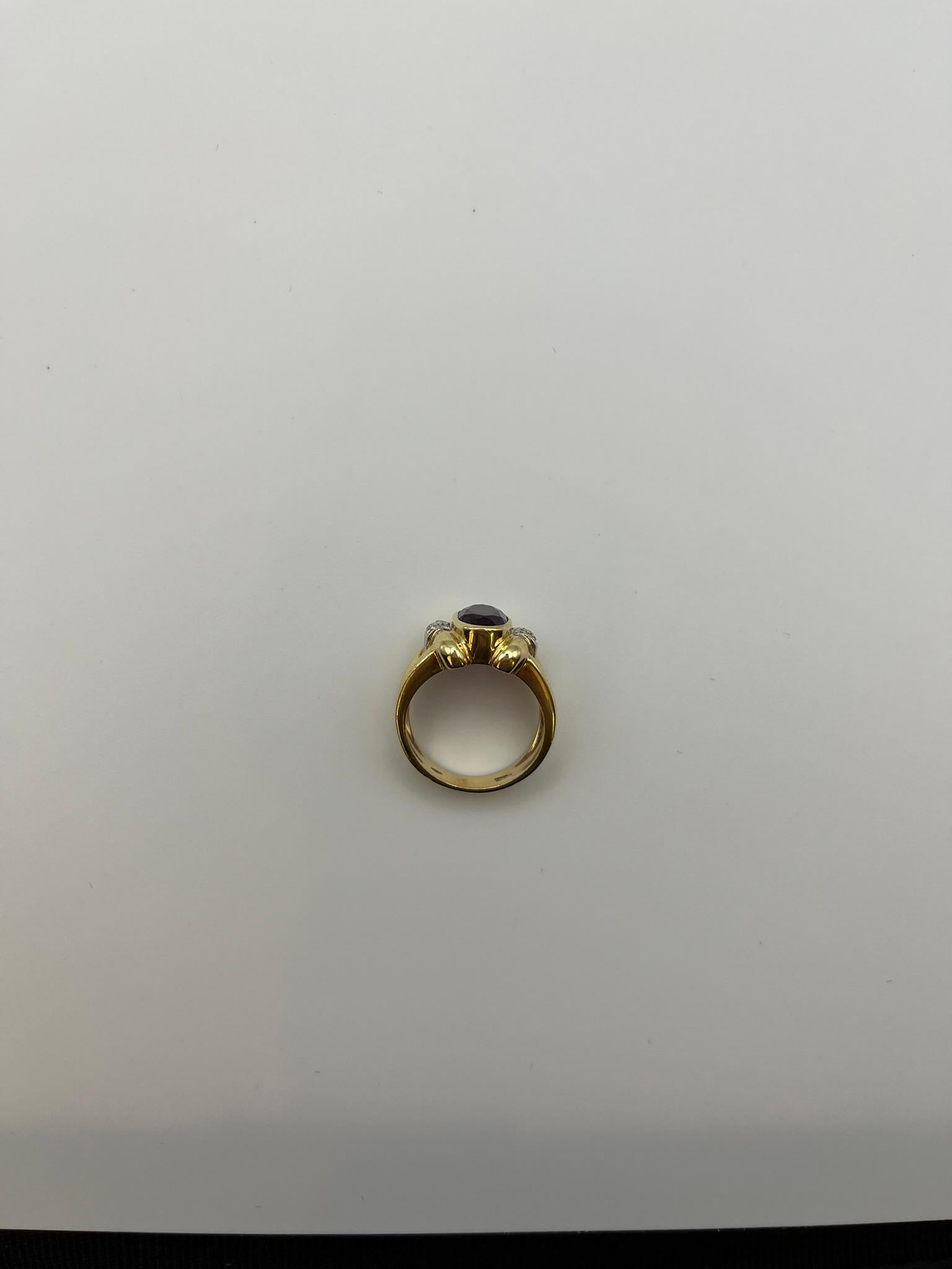 Anillo artesanal de oro con amatista y diamantes - Pieza única en venta 2