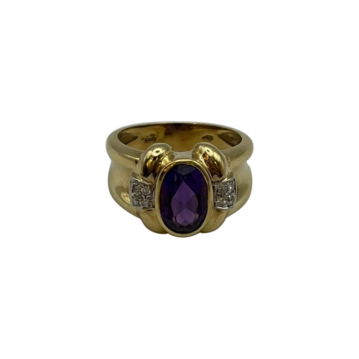 Anello artigianale a fascia in oro con ametista e diamanti - Pezzo unico