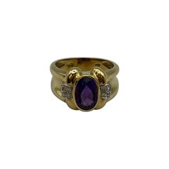 Handcrafted gold band ring with amethyst and diamonds - Unique piece