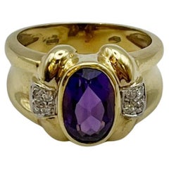 Anello artigianale a fascia in oro con ametista e diamanti - Pezzo unico
