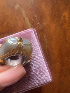 Handcrafted Ring in Gray Agate, 18-karat Gold, 925 Sterling Silver, and Black Diamond