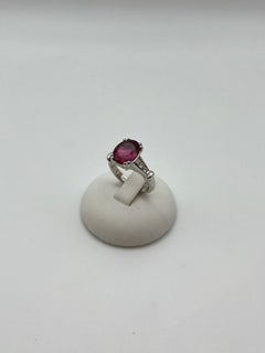 Handcrafted 18 kt. white gold ring with 3.93 ct. pink tourmaline and diamonds