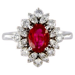Handcrafted 18kt White Gold Ring with 1.36ct Natural Ruby and Diamonds