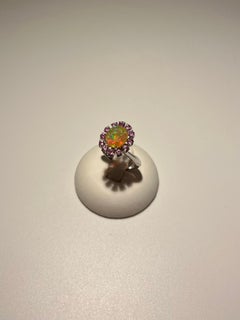 Anello artigianale in oro bianco con opale 2.02 ct. e zaffiri rosa 1.05 ct.
