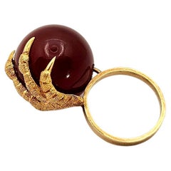 Klauenring, Vintage, 18 Kt Gelbgold und Karneol