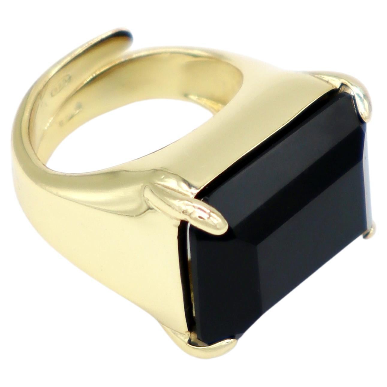 Bold ring, 925 sterling silver, 18 kt. gold plated, Black Onyx, Noir  For Sale