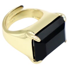 Mutiger Ring, 925er Sterlingsilber, 18 kt. vergoldet, Schwarzer Onyx, Noir 