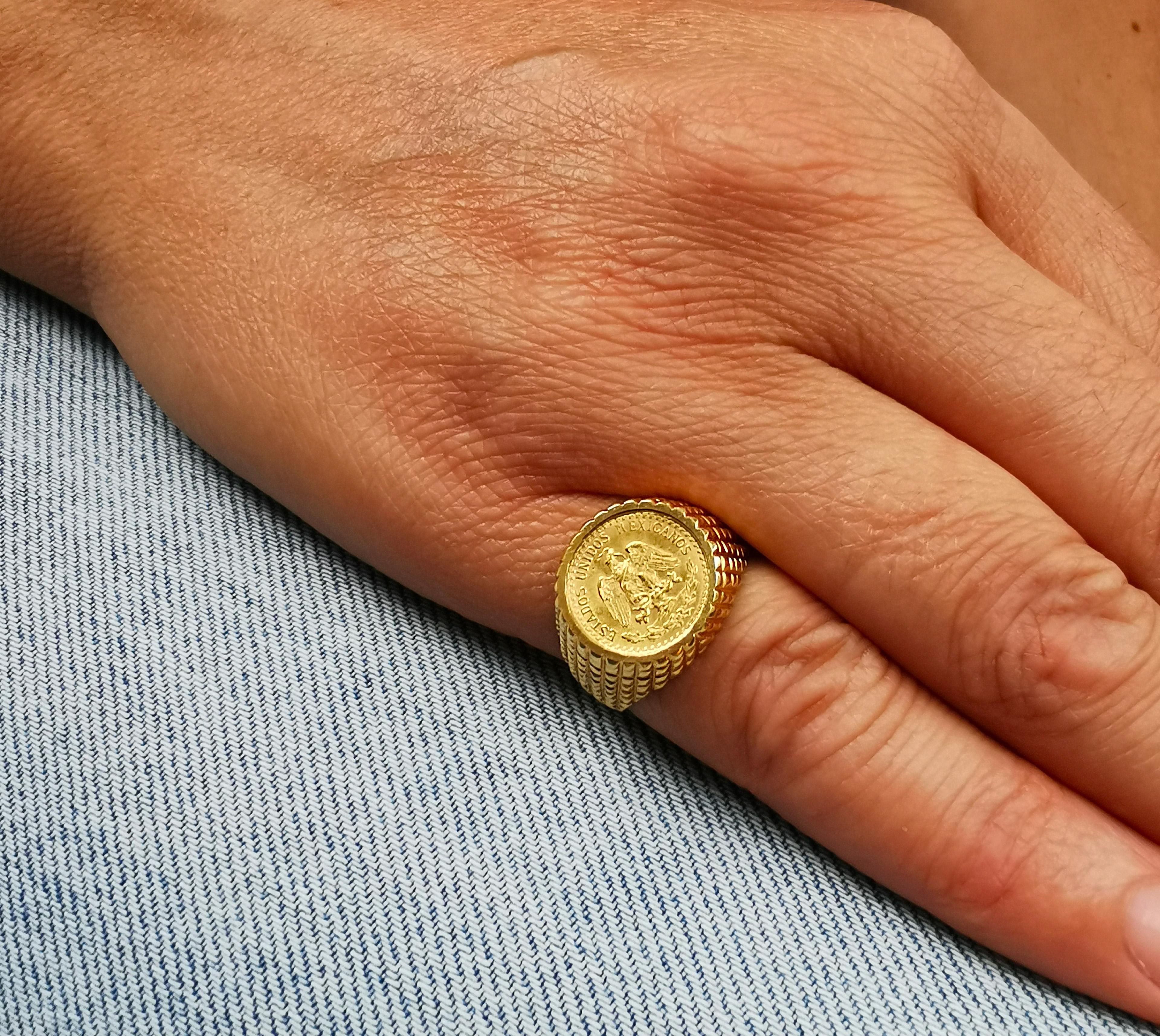 Modern Chevalier Ring in 18 Kt Gold and Coin  For Sale