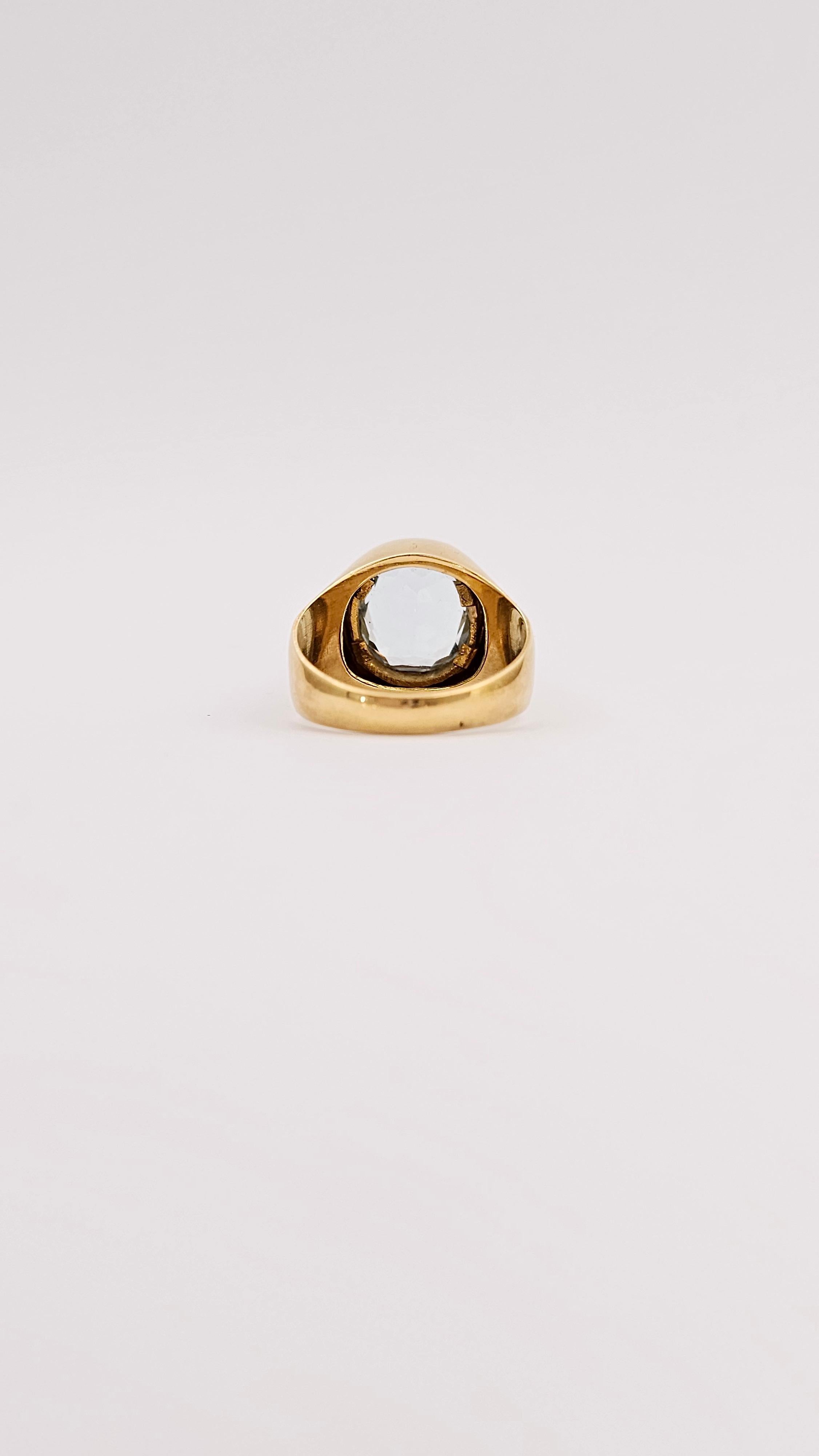 Anello Chevalier in Oro Giallo e Acquamarina Oval Cut en venta