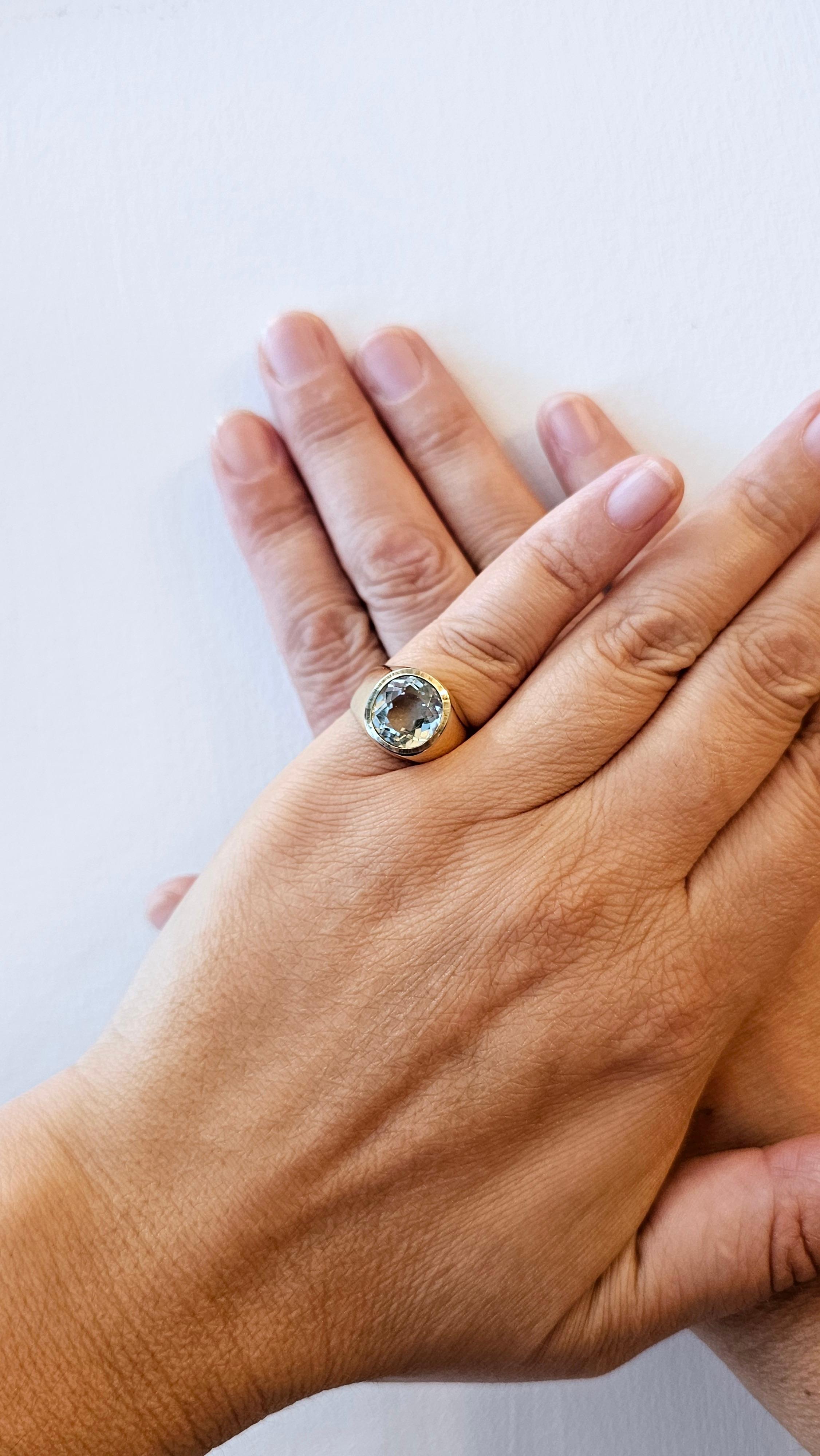 Anello Chevalier in Oro Giallo e Acquamarina en venta 2