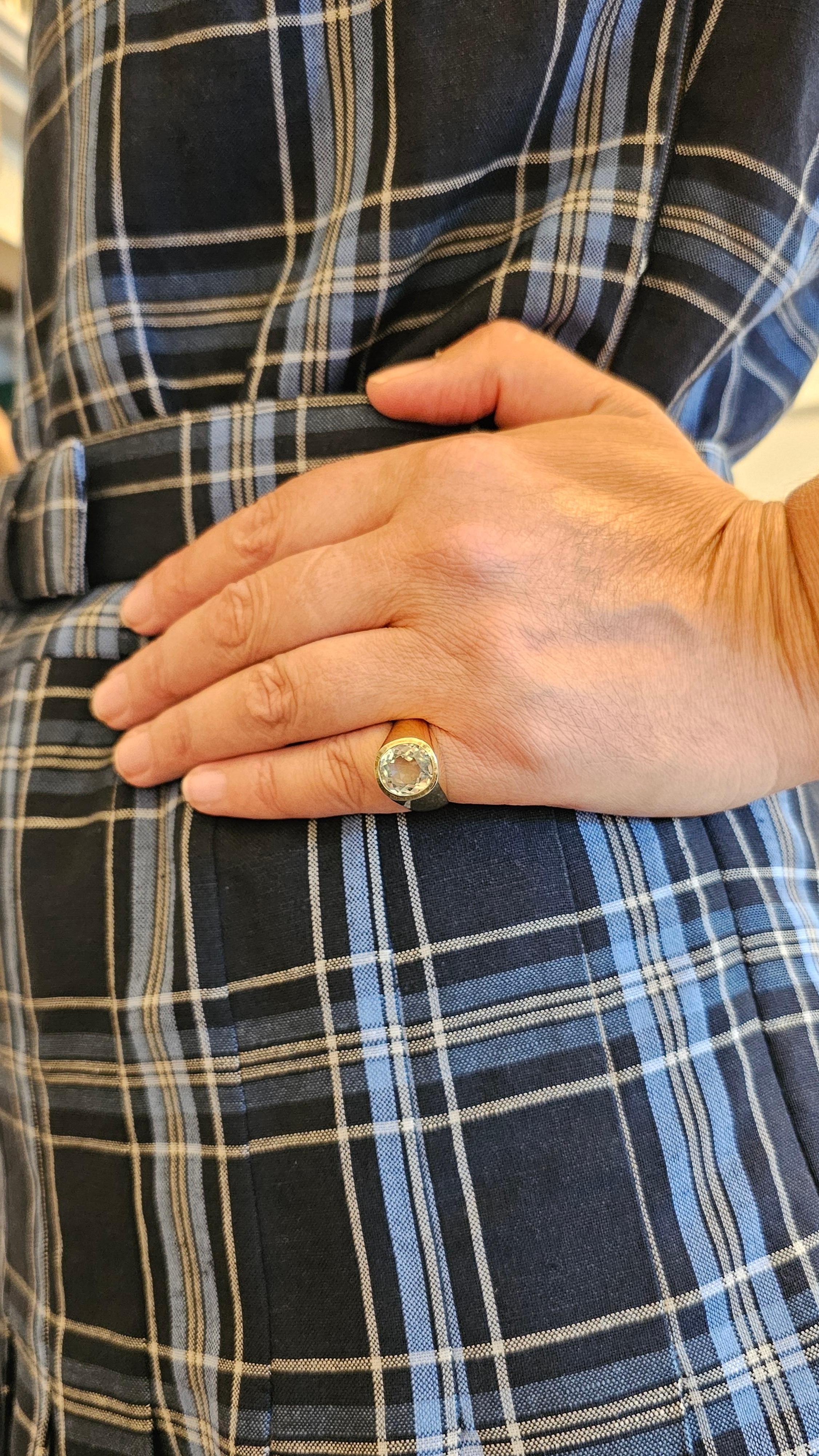Anello Chevalier in Oro Giallo e Acquamarina en venta 3