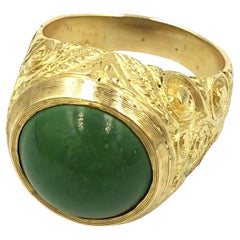 Anello chevalier vintage Made in Italy in oro 18k con agata verde