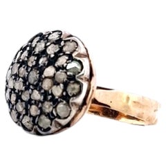 14Kt Rose Gold Cluster Ring Antique Cut Diamonds Vintage