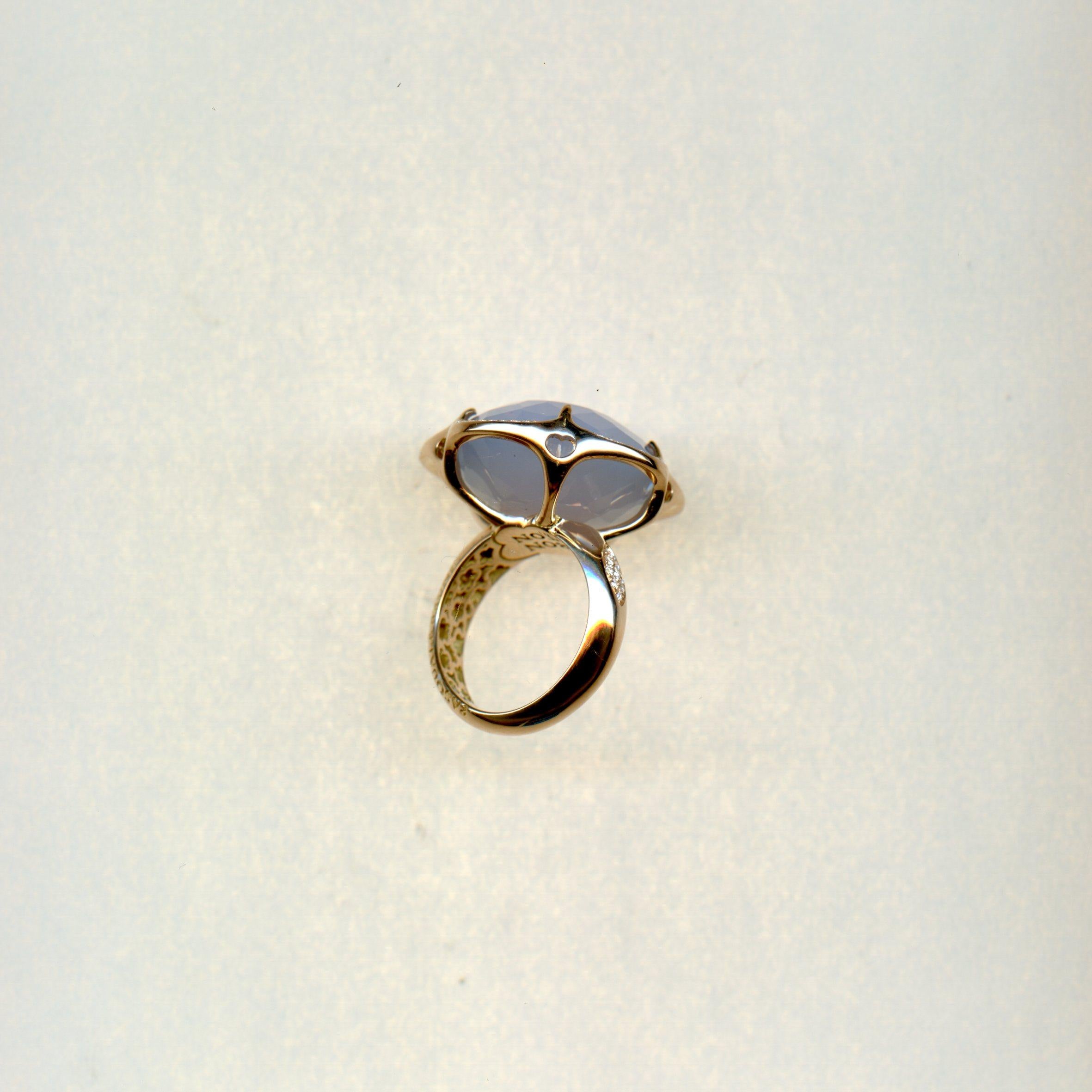 Romantic Bon Ton cocktail ring in 18ct Rose Gold with Azure Chalcedony and Diamonds For Sale