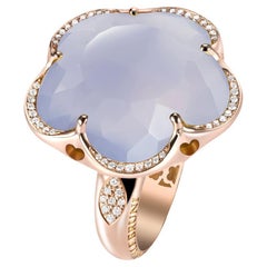 Anello cocktail Bon Ton in Oro Rosa 18ct con Calcedonio Azzurro e Diamanti