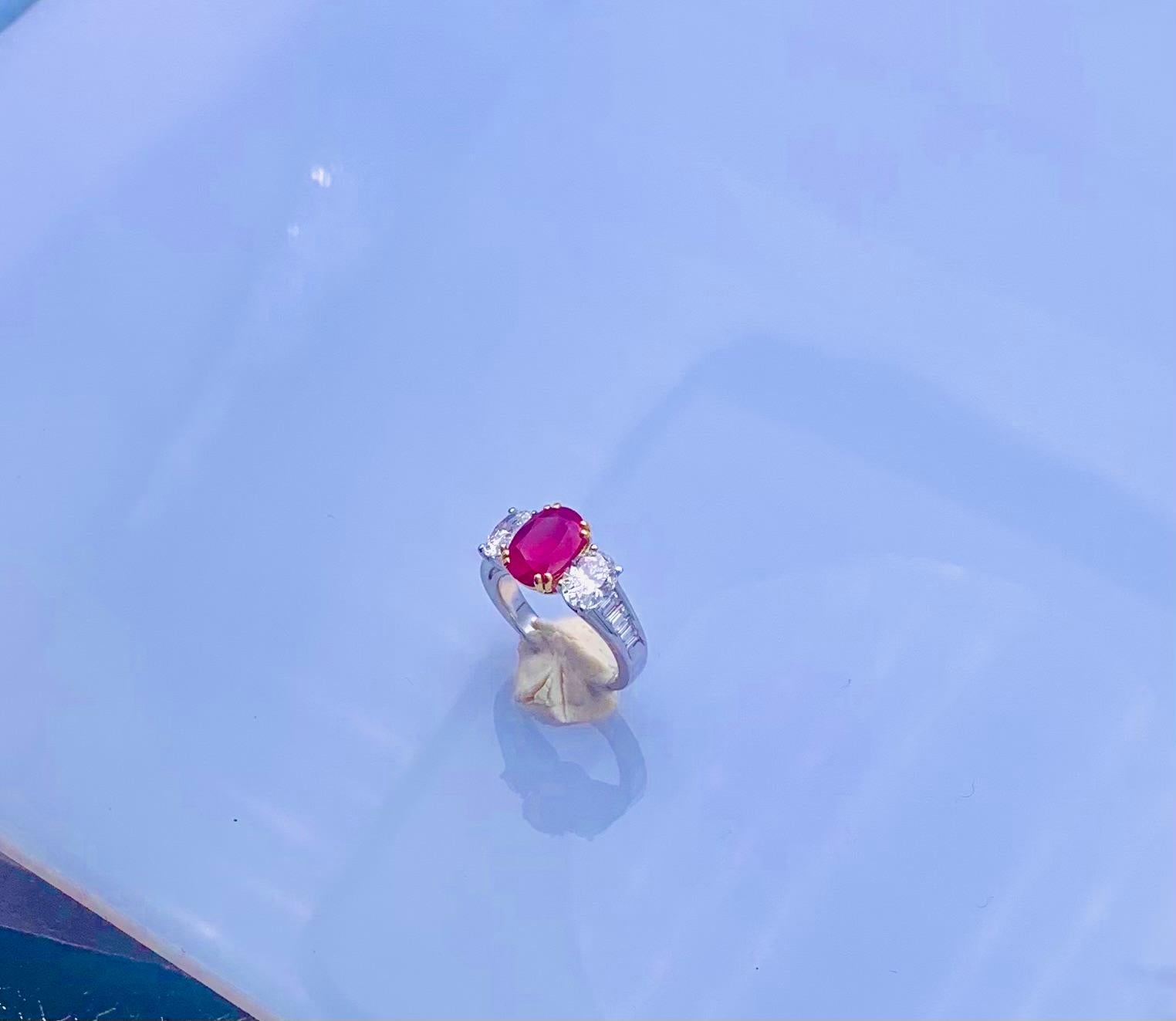 Oval Cut cocktail ring with diamonds and natural Burma ruby certified by Gibelin For Sale