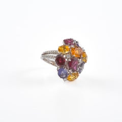 Anello Cocktail con Diamanti, Tormaline multicolori e Quarzi.