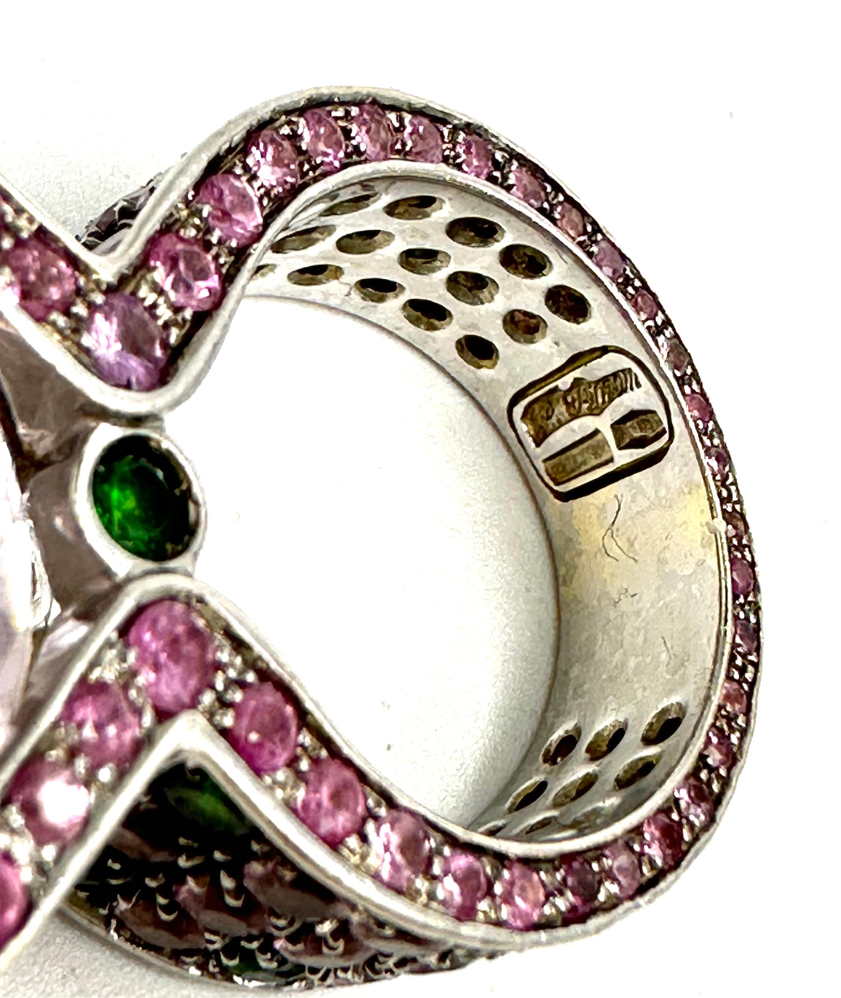 Cocktail ring with kunzite and tsavorites, by Paolo Piovan For Sale 4