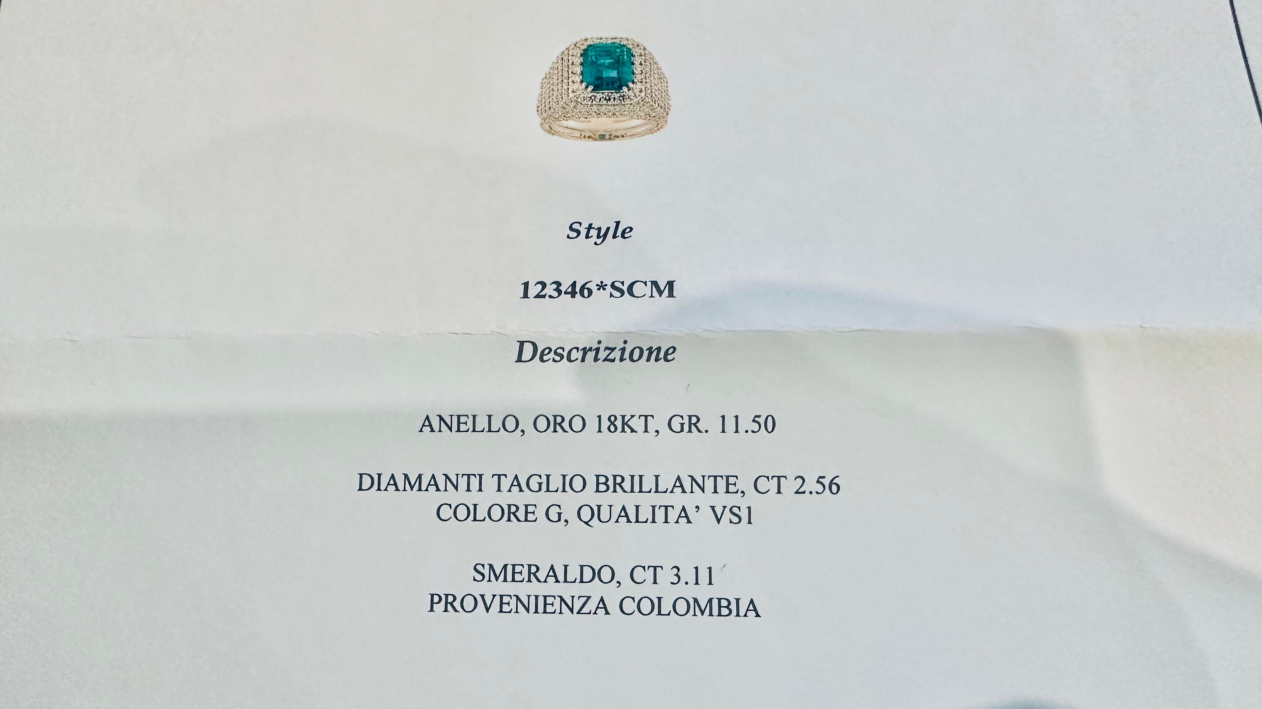 Anello Cocktail Smeraldo Colombiano e Diamanti L’Artigianato Italiano di Lusso in vendita 5