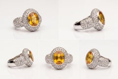 Anello Cocktail Zaffiro Giallo & Diamanti Oro Bianco 18Kt