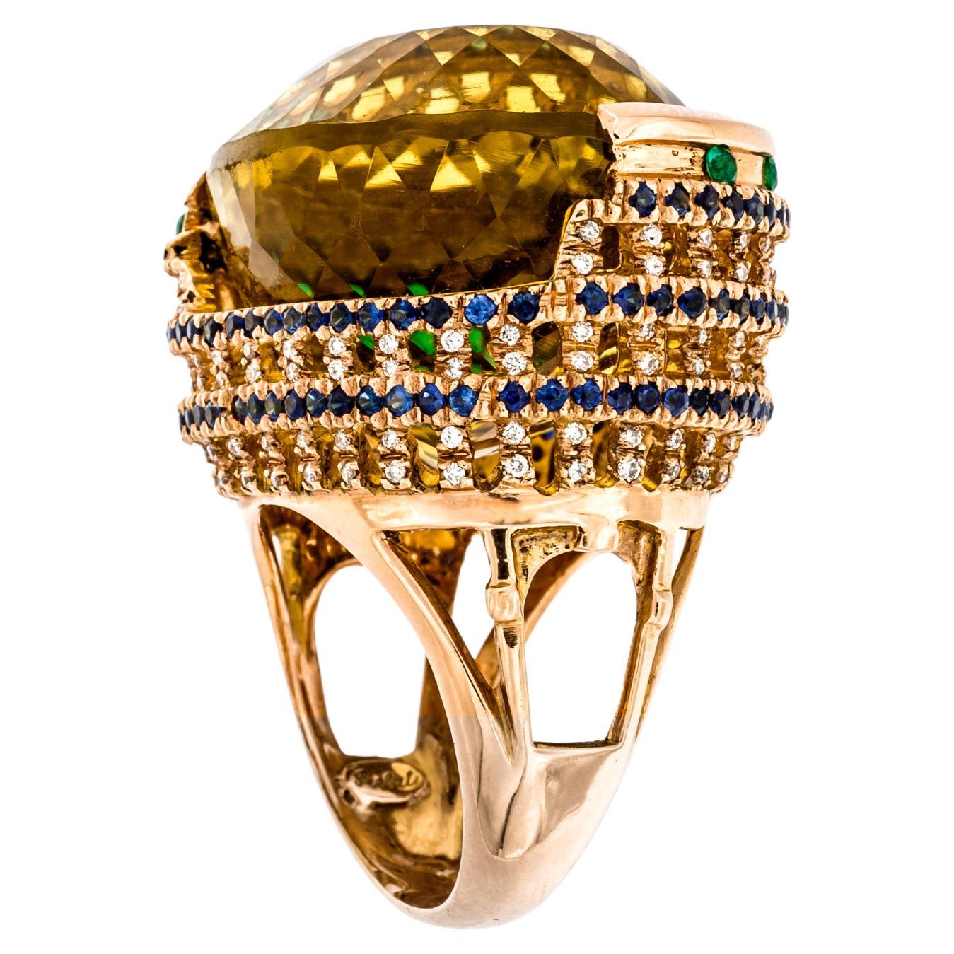 Anello Colosseo in oro rosa 18 kt con Quarzo Lemon da 76.52 carati For Sale at 1stDibs
