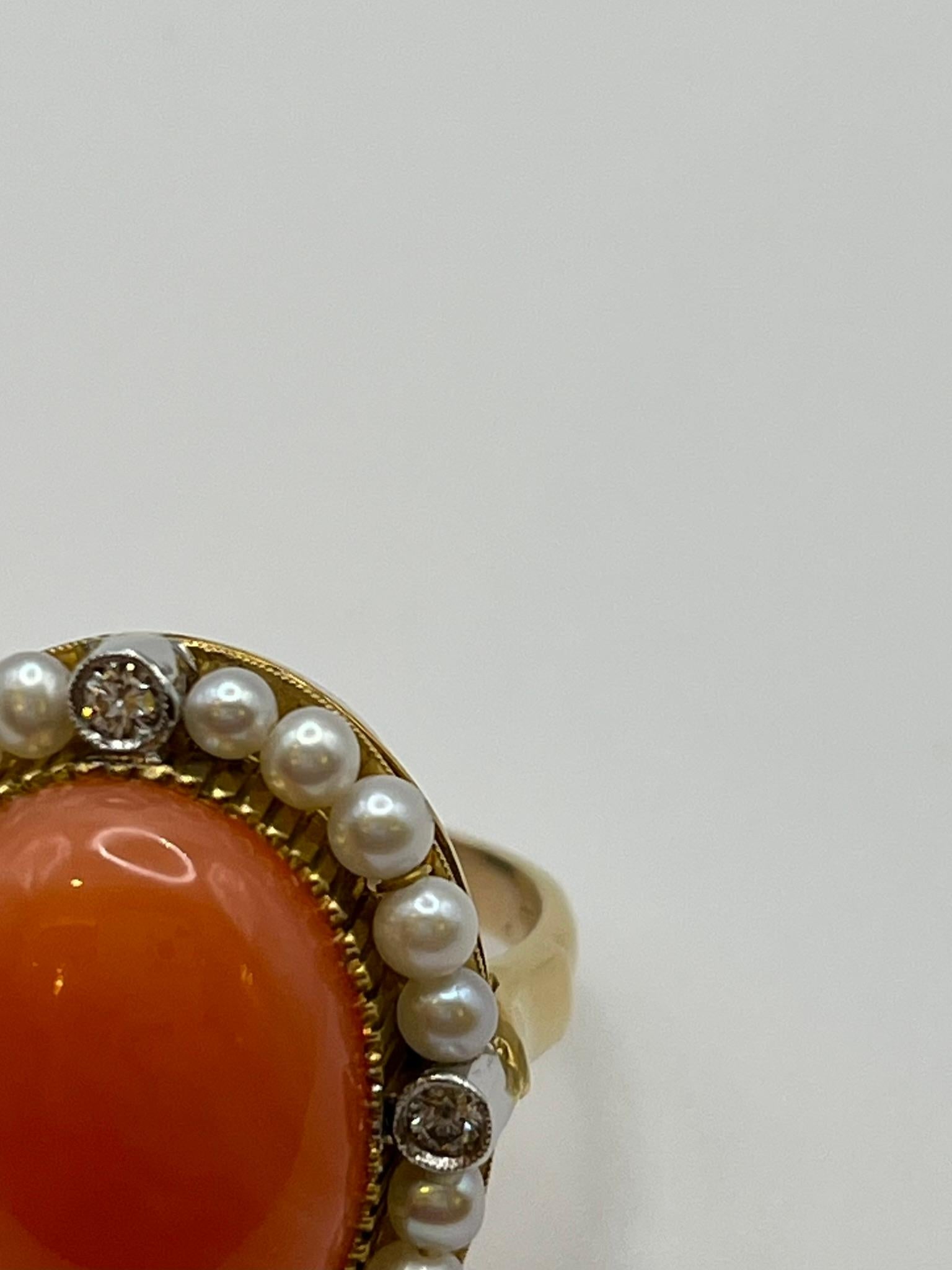 da uomo o donna Anello con corallo giapponese e perle akoya in vendita